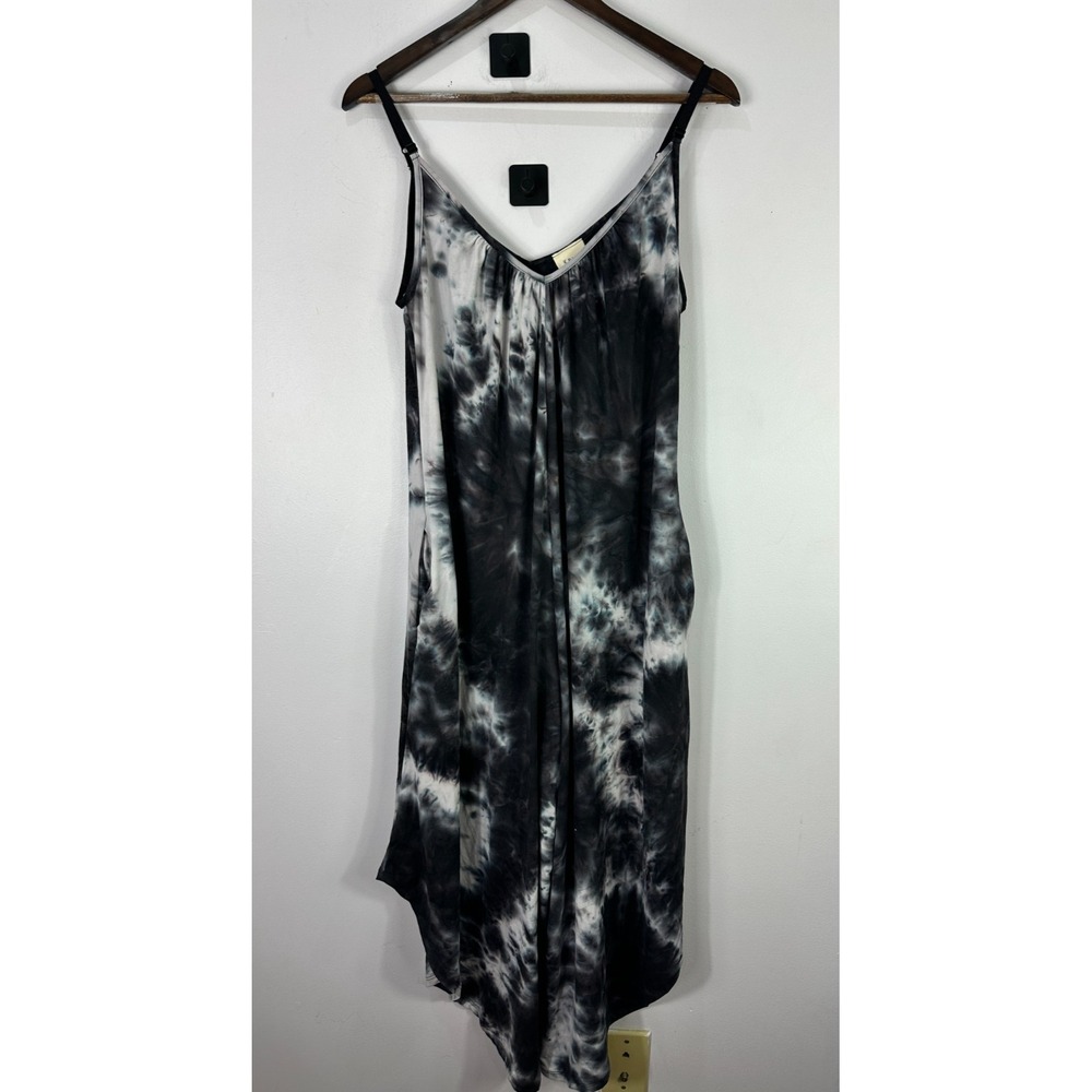P & Rose Jumpsuit Small Black White Tie Dye Wide Leg Pockets Boho Festival Beach